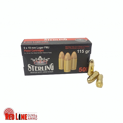 STERLING 9MM LUGER PISTOL CARTRIDGE 115 GR FMJ